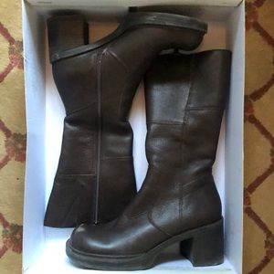 Nine West brown leather boots mid calf shaft